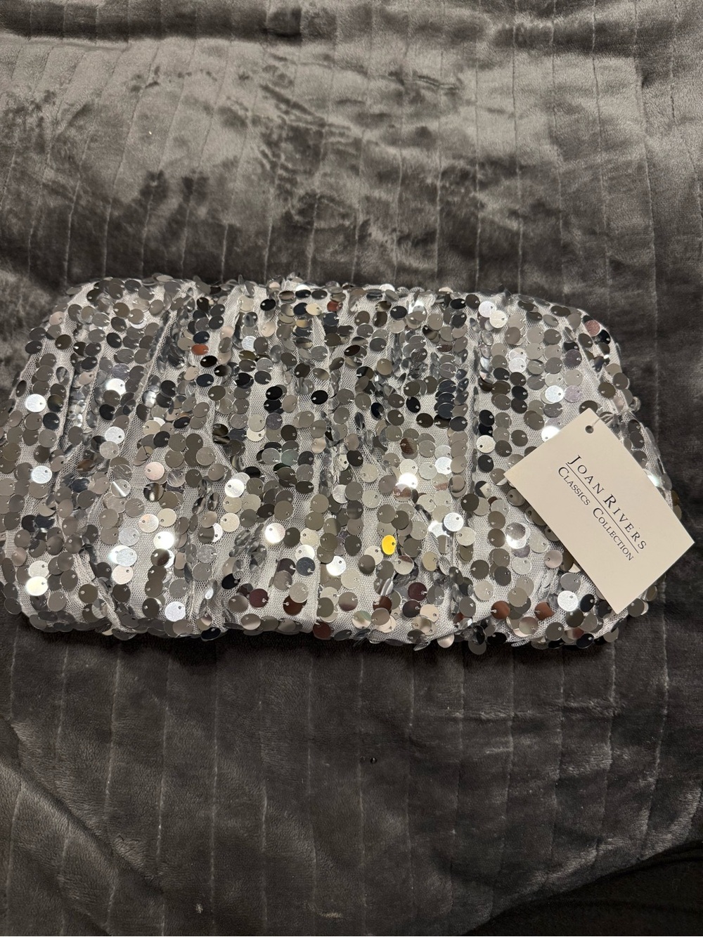 Joan Rivers Silver Sequin Evening Clutch